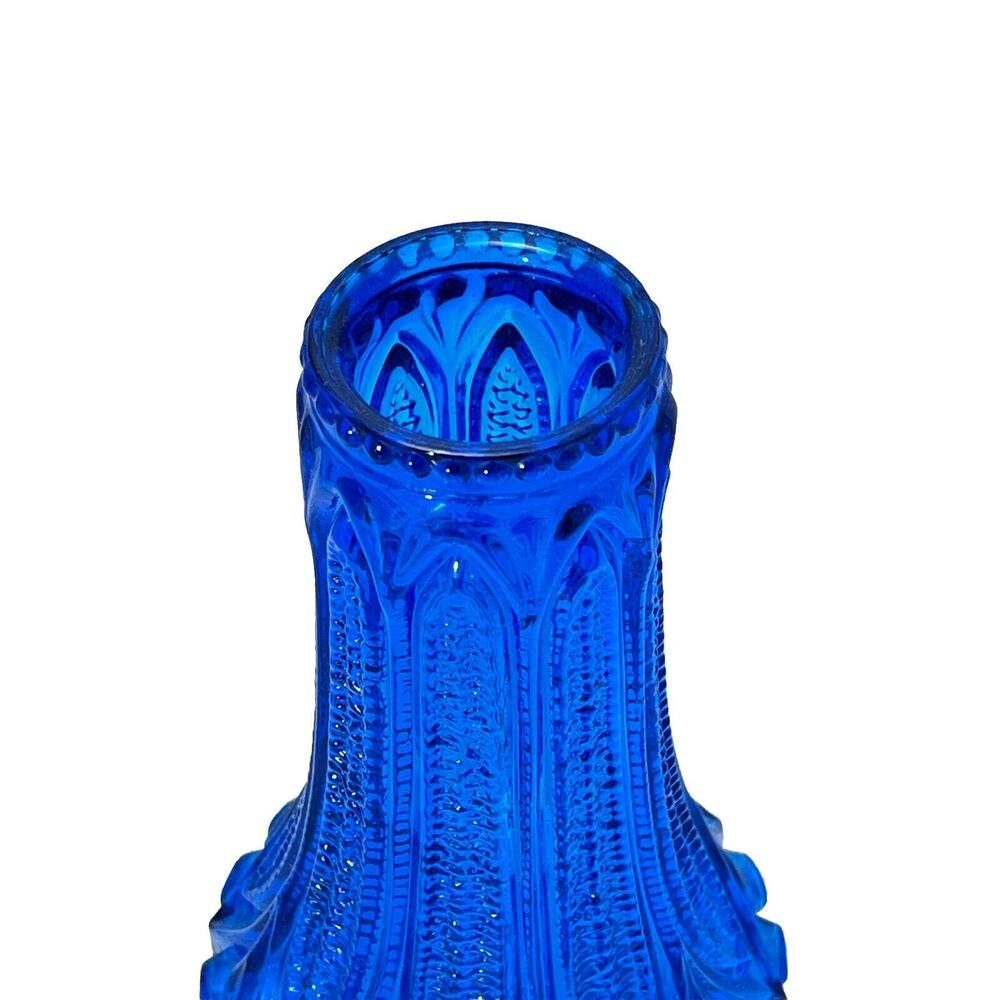 1960s Scandinavian Blue Pressed Glass Vase Finland Art Glass Mid Century Vintage - Picture 2 of 7